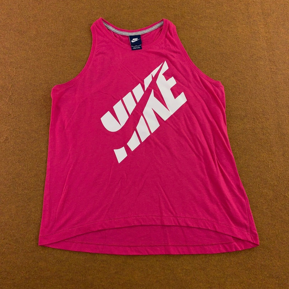 Nike Womens Medium Pink Logo Graphic Racerback High Low Tank Top